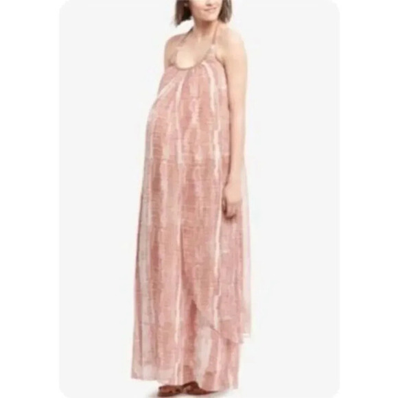 Wendy Bellissimo Dresses & Skirts - Wendy Bellissimo Maternity Pink Printed Halter Maxi Dress M